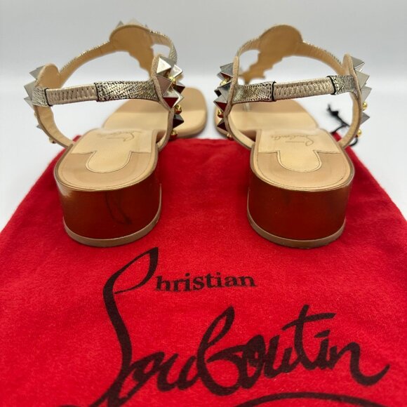 Christian Louboutin Kaleidra Spike T-Strap Red Sole Sandal, Nude Size 38.5 - Picture 4 of 8